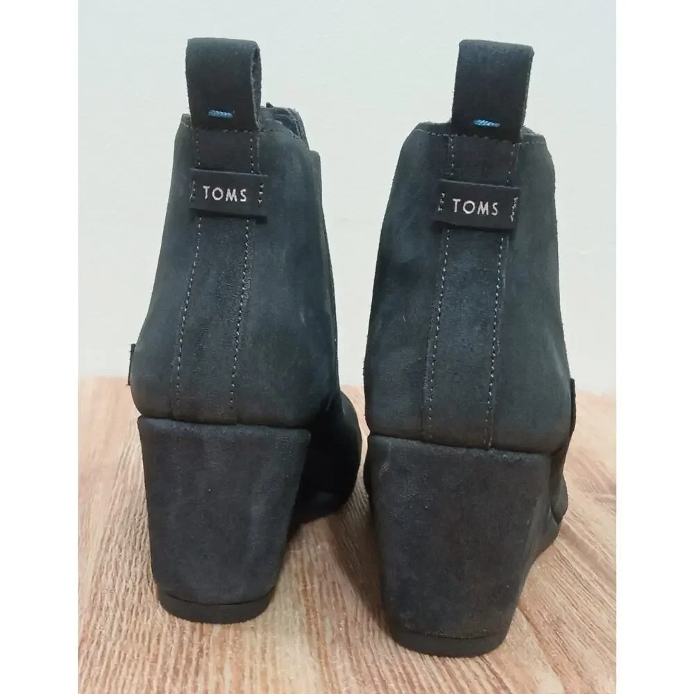 Toms Women's Boots Kelsey Wedge Heels Ankle Booties Gray Suede Casual Size 8.5